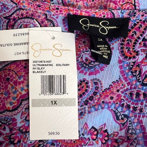 Jessica Simpson Kimono 1X Ultramarine Pink Paisley Sheer 3/4 Sleeve Open Front - Picture 9 of 9